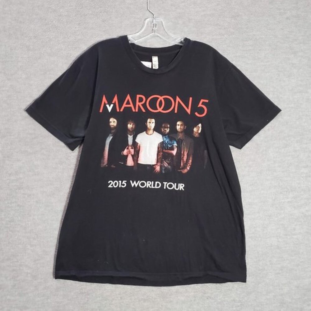 Maroon 5 Men Shirt Large Black World Tour 2015 Concert Graphic Short Sleeve Tee